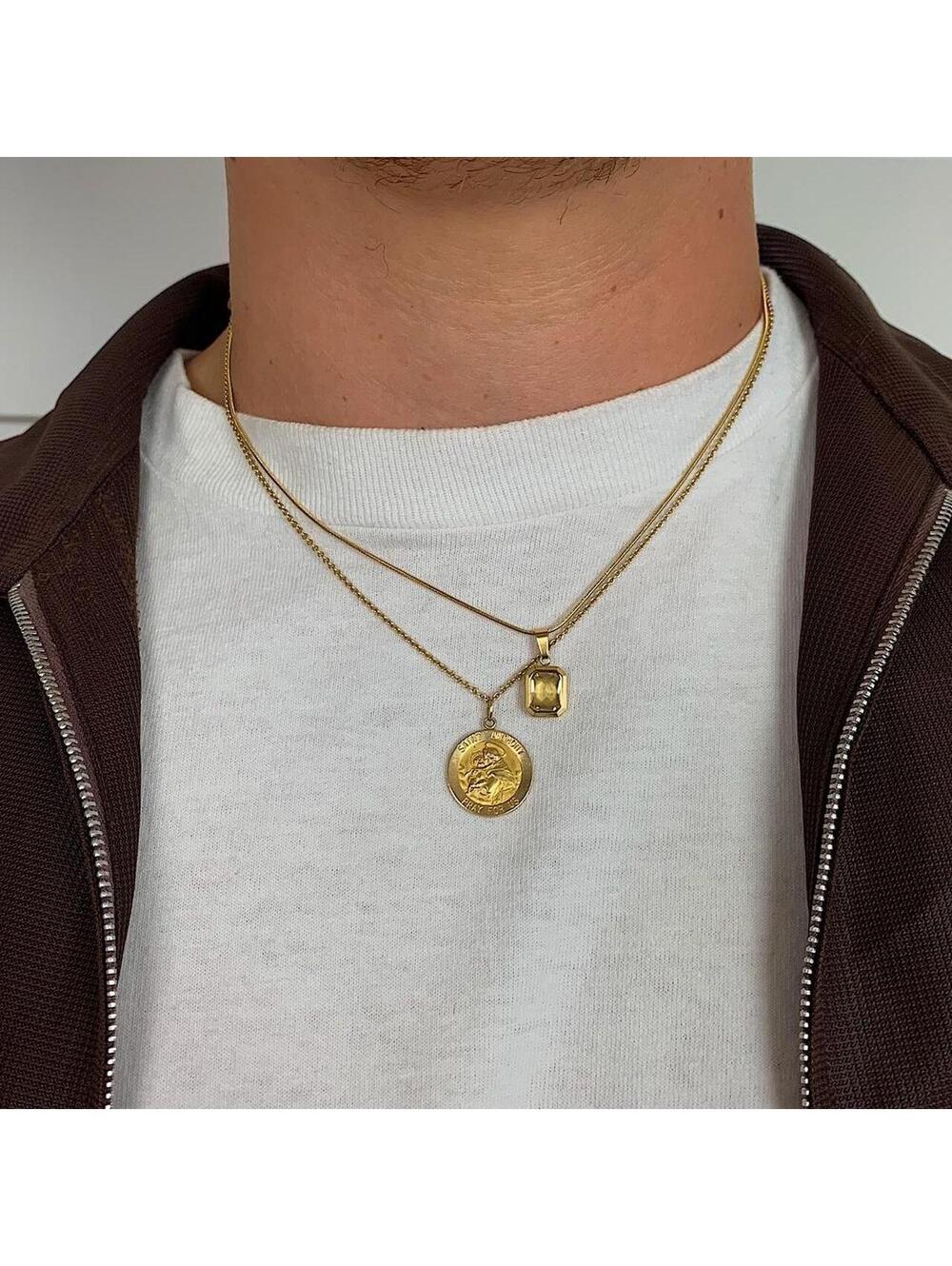 Gold Rope Chain Bronze jewel opal pendant necklace. Gold Plated Stainless - Picture 5 of 8